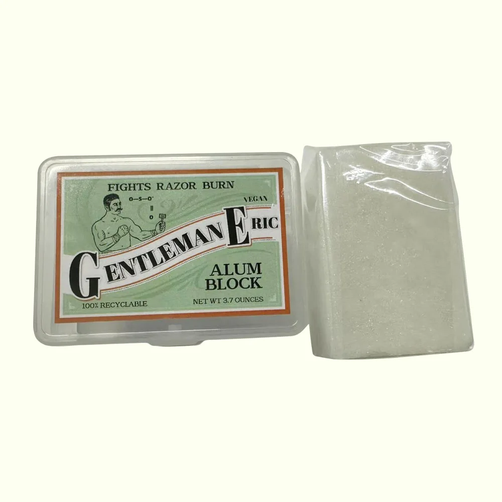 Bloque de alumbre de 3,7 oz en caja de plástico, afeitado de viaje, alivio estíptico, piedra de afeitar después del afeitado, desodorante de bloque de alumbre Natural sin aluminio