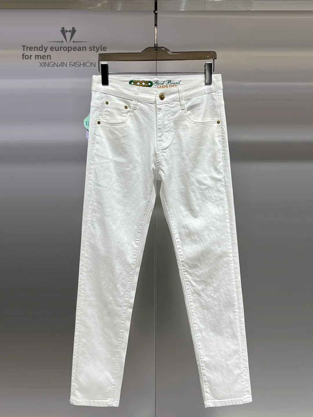 

Spring Summer White Slim Fit Men's Jeans Elastic Casual Straight Leg Lengthened Fashionable Trendy Breathable Comfortable Cot...