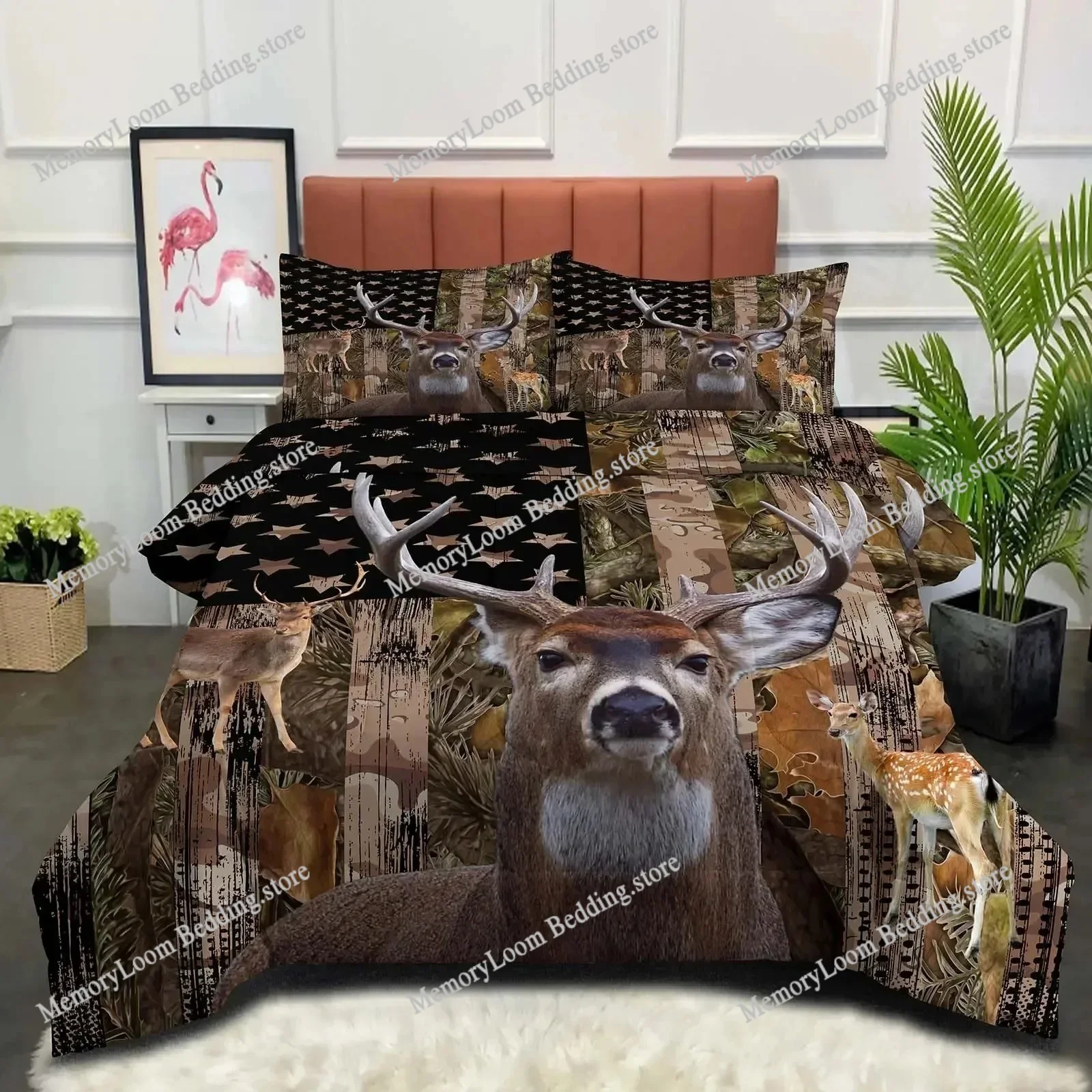 

Wild Deer Comforter Sets for Kids Teens, American Flag Camo Bedding Sets Full Size Comforter Sets
