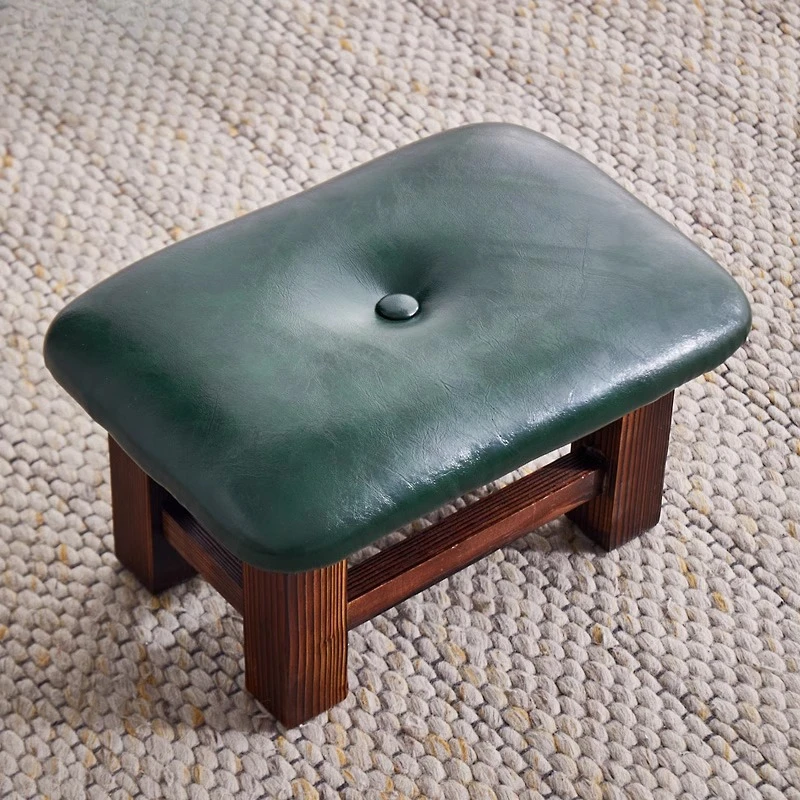 

Solid Wood Small Stoolsoft Bag Leather Surface Sofa Stool Low Stool Door Shoe Change Stool, Foot Stool Under Desk