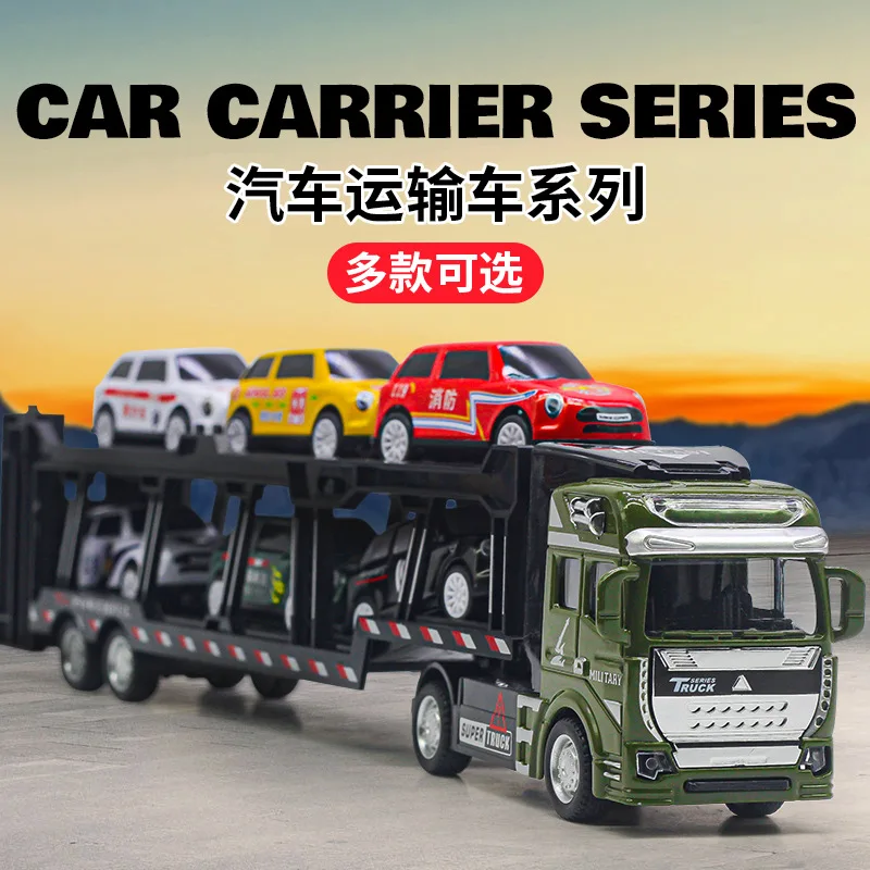 1:48 Alloy Double-layer Transport Vehicle Model Truck Toy Car Transporter with 6 Trolleys Semi-trailer Children Birthday Gifts