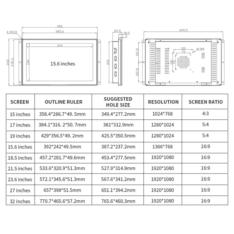 النمط الشعبي 43 بوصة LCD الصناعية جدار جبل USB 10 10.4 12.115 17 19 21.5 بوصة شاشة تعمل باللمس بالسعة 4:3 #5