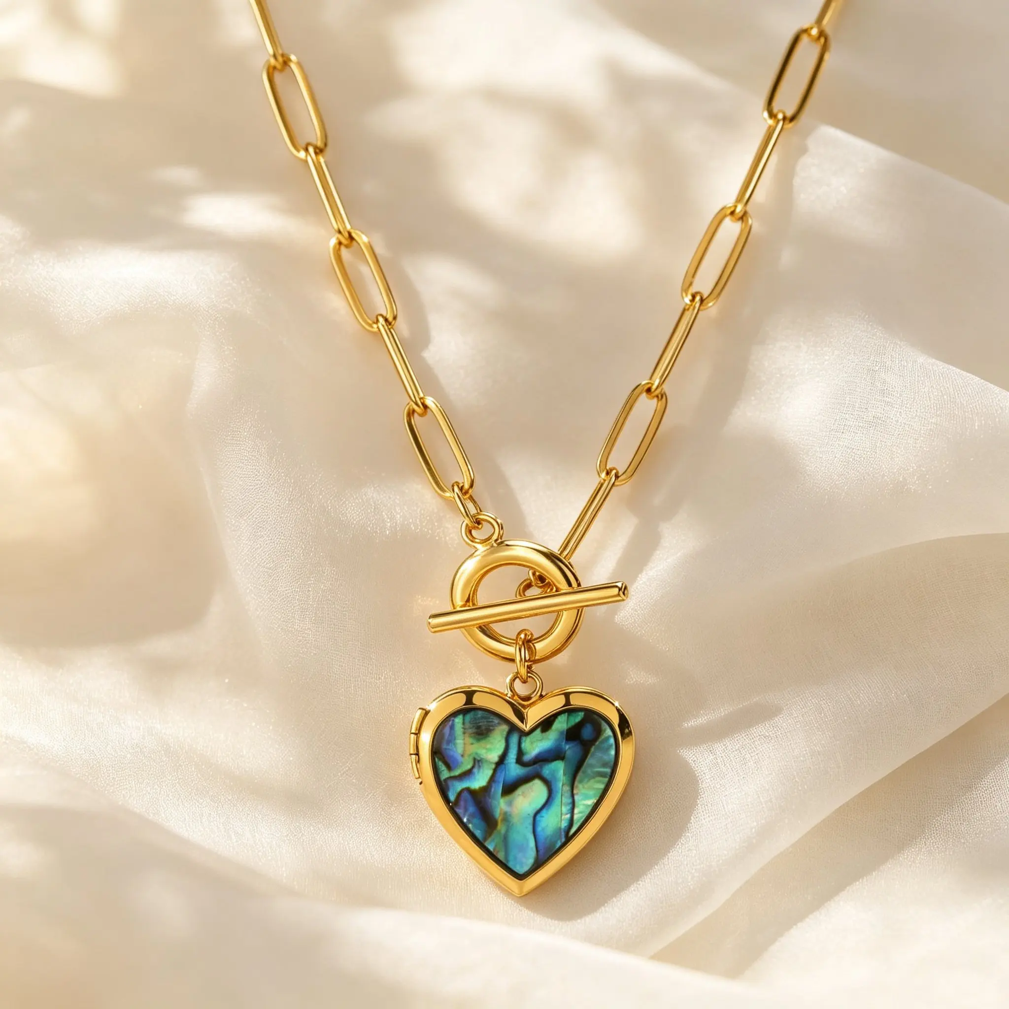 Customized Picture Photo Heart Abalone Shell Locket Pendant Necklace for Women, Personalized Jewelry for Mother Girlfriend Gift