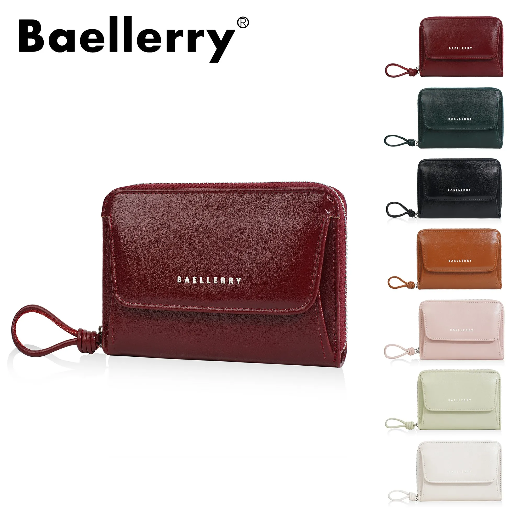 Baellerry Women's Short Zipper Wallet with Wrist Strap, 7 Card Slots, Id Window, Coin Wallet, Minimalist, Portable Cash Bag, Everyday Small Wallet, Girl's Gift