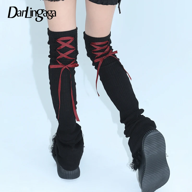 

Darlingaga Vintage Y2K Knitted Long Socks Leg Warmer Coquette Clothes Korean Style Lace Up Kawaii Leg Socks Stockings Autumn New