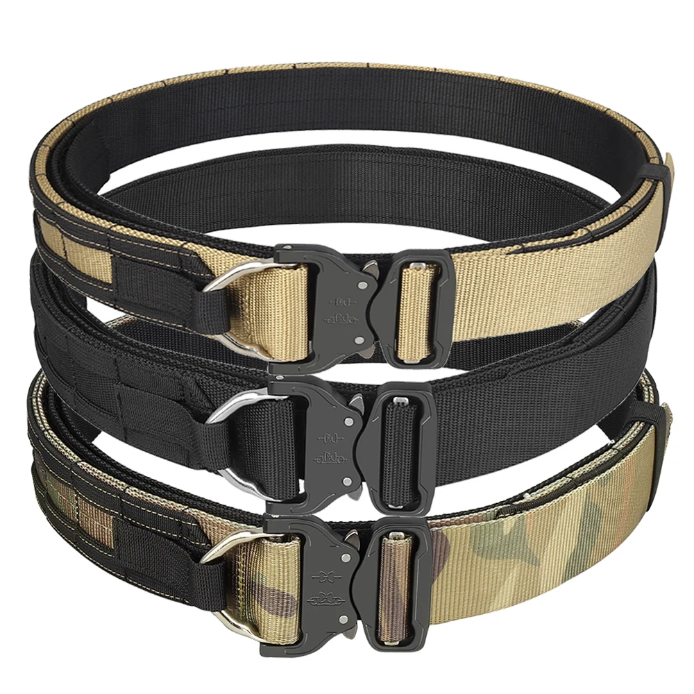 

Tactical Belt MOLLE Double-layer Belt Outdoor Hunting Airsoft Mens Camo Knight Waistbelt with Quick Release Metal Buckle