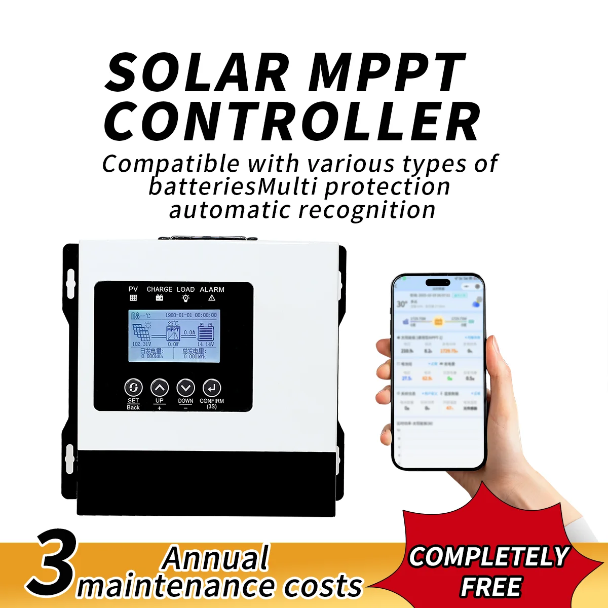 Solar Charging Controller 12V-96V Automatic Mode 230V Maximum Input Voltage LCD Display Intelligent Regulator for Renew