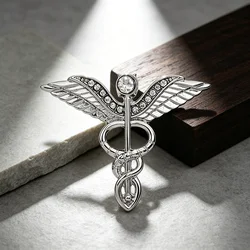 Large 3.2CM Caduceus Brooch Pin Lapel Badge Men's Rod of Asclepius Emergency Crystal Medical Staff Badge