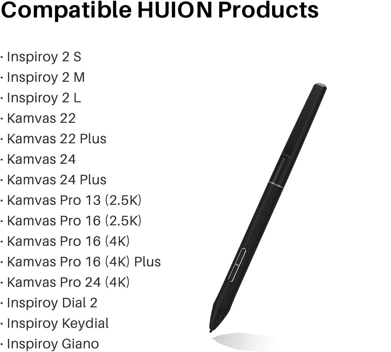 For HUION Slim Pen PW550S 9.5mm Diameter for Huion Inspiroy 2/Giano/Keydial/Dial 2, Kamvas 22 Series, Kamvas 24 Series,