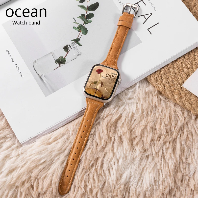 Per Apple s7 8/6/5 nuovo cinturino Apple Watch Leather s8 bracciale a vita piccola se orologi da uomo e da donna Premium 45/44/40mm