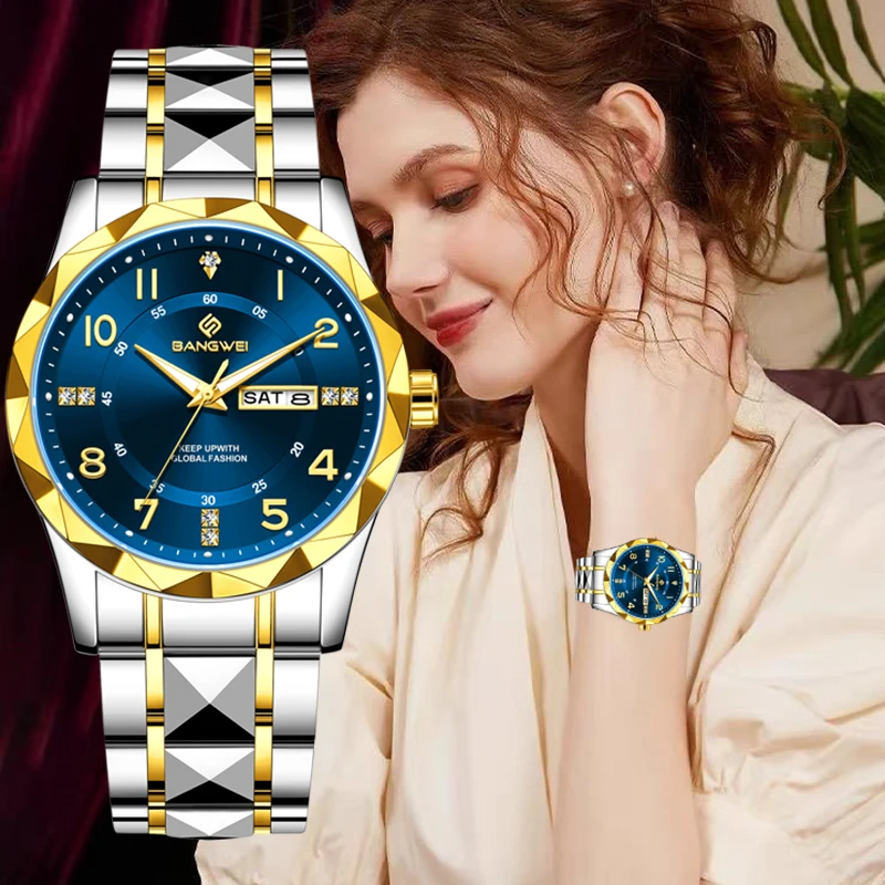 

BANGWEI Luxury Original Ladies Watch Luminous Waterproof Week Date Woman Wristwatch Stainless Steel Women Quartz Watches Female