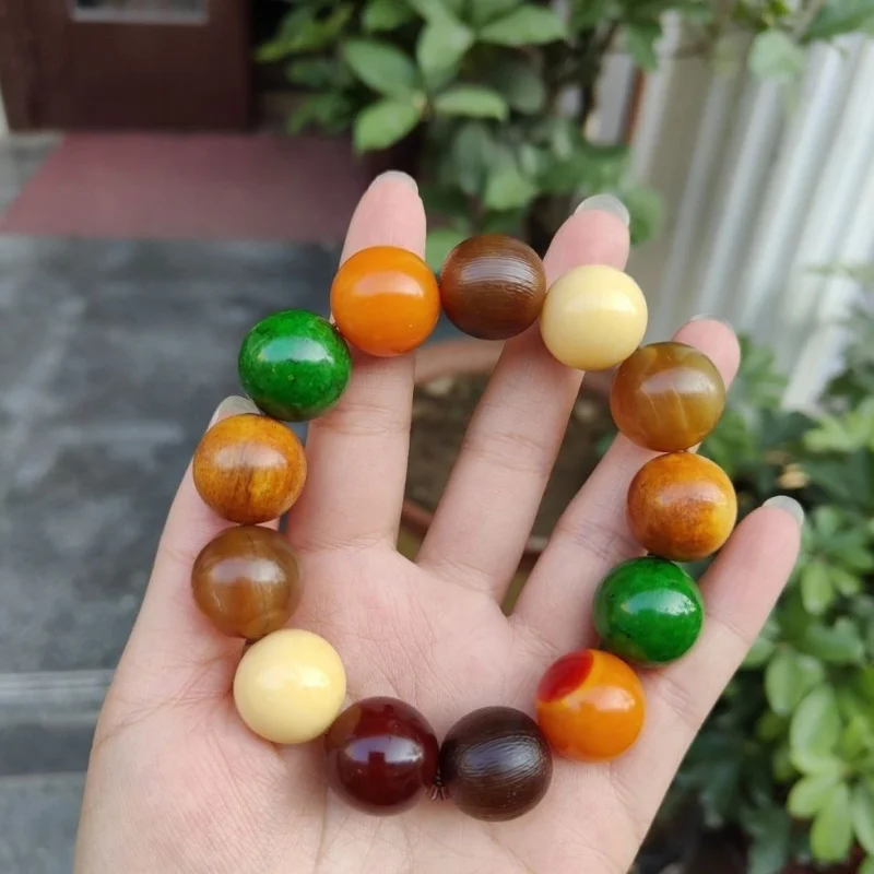 multi- , colorful round beads, bone and Buddhist bead bracelet, unisex cow horn jewelry, collecti