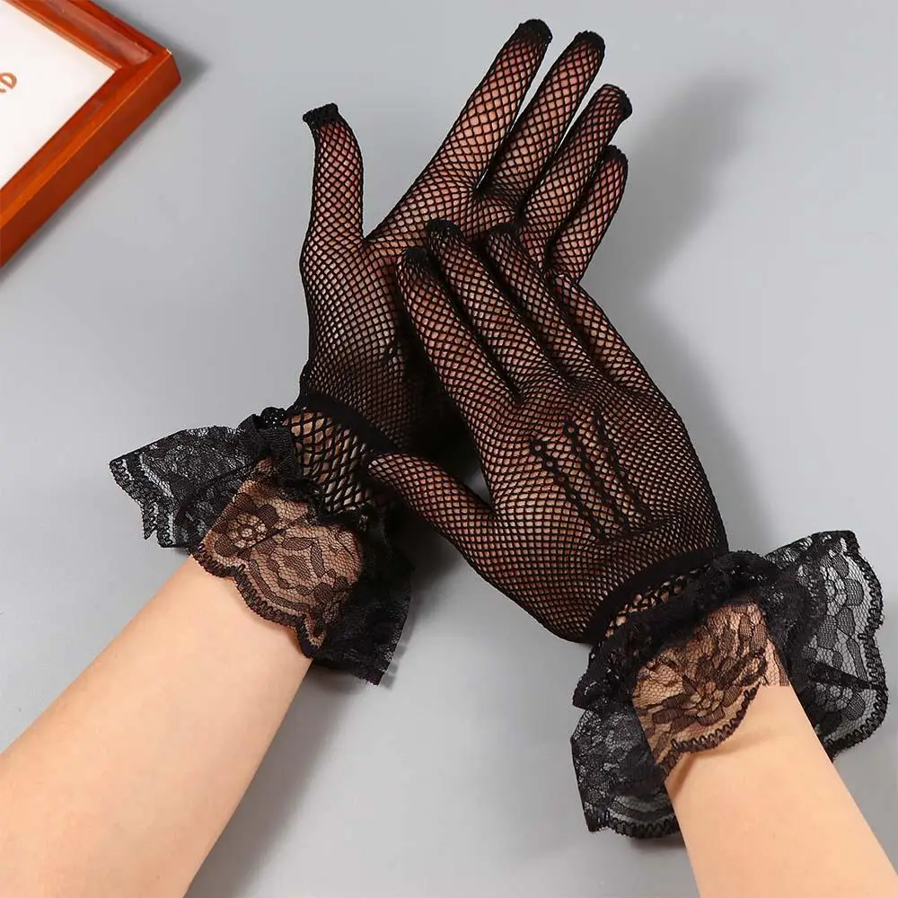 

Thin Korean Elasticity Sun Protection Women Bridal Hand Sleeve Wedding gloves Lace Mittens Flower