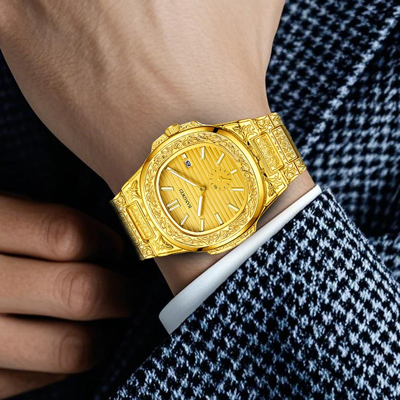 BANGWEI Orologio da uomo in oro Orologio quadrato creativo di lusso delle migliori marche per uomo Orologi da polso al quarzo da uomo impermeabili sportivi in acciaio inossidabile