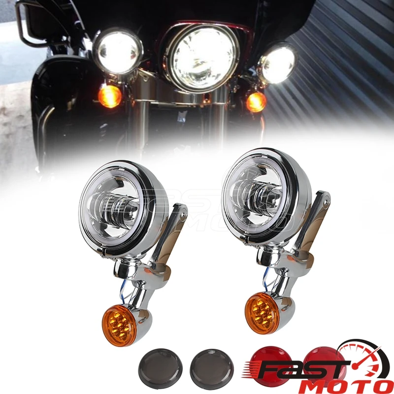 For Harley Auxiliary Lighting Brackets Spotlight W/ Turn Signals Lamp For Touring Street Electra Glide LED Aauxiliary Fog Lights