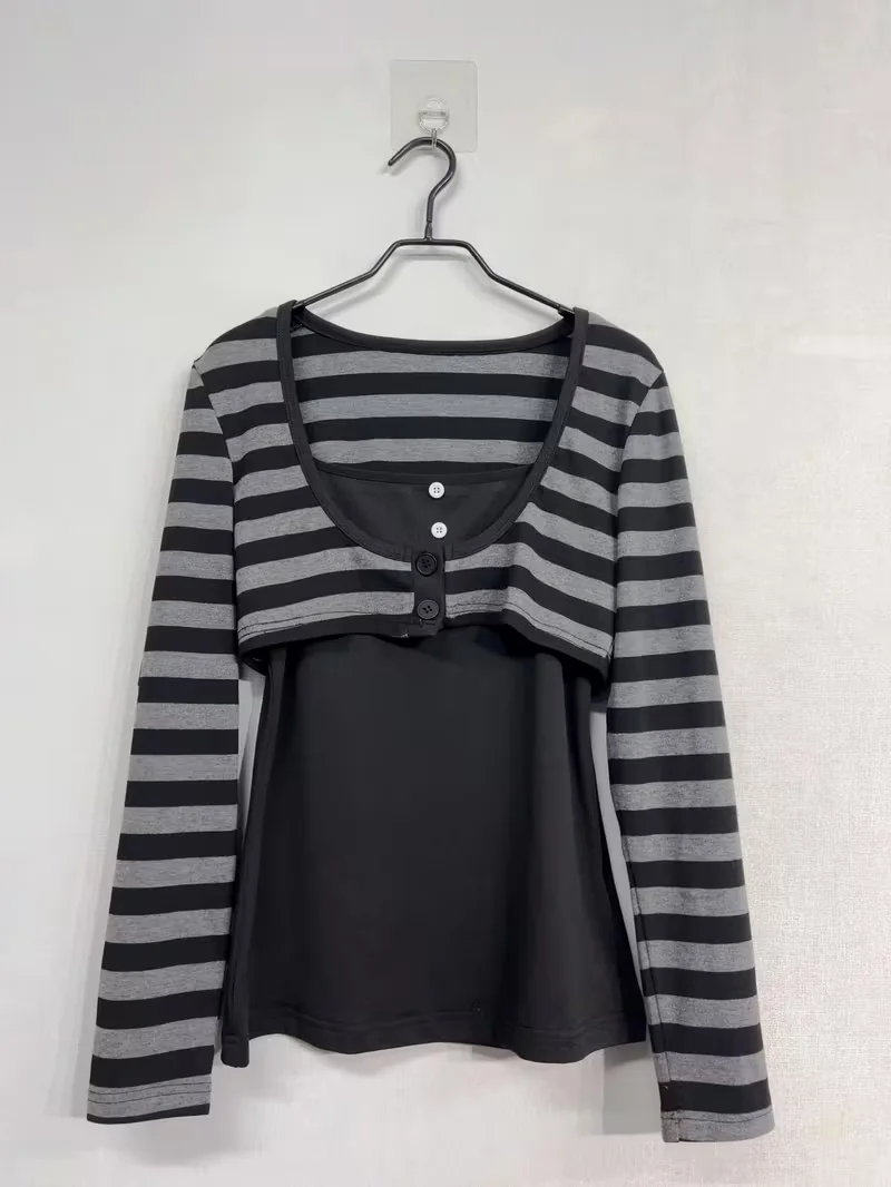Y2k Emo Damen Streetwear Acubi Fairycore Tops Gestreiftes Langarm-Ästhetik-Grafik-T-Shirt Goth Grunge T-Shirt 2000er Alt-Kleidung – Detail 4