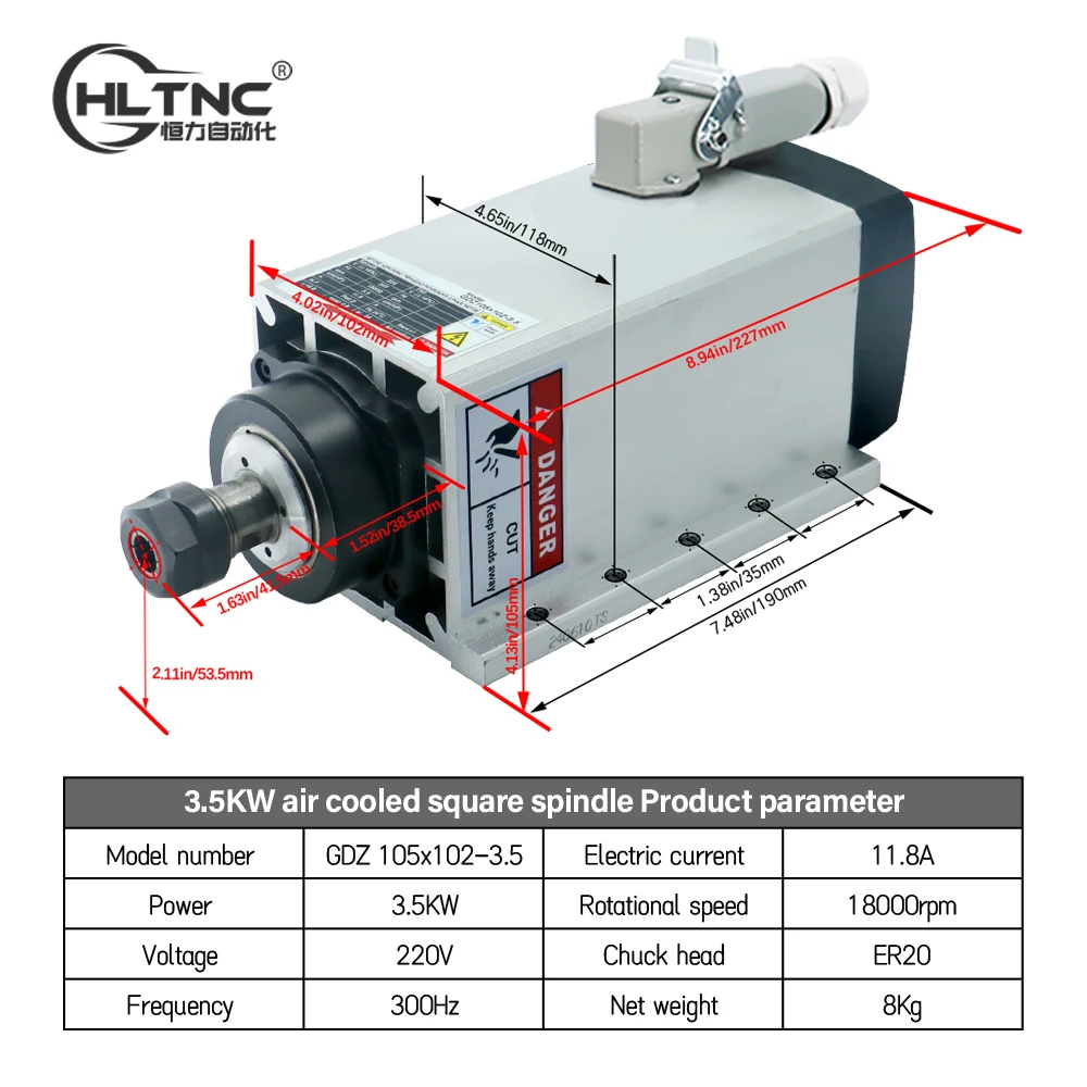3.5KW ER20 220VSquare يطير حافة صندوق وصلات المغزل 18000 دورة في الدقيقة محرك تحمل كوليت مجموعة للحفر باستخدام الحاسب الآلي #3
