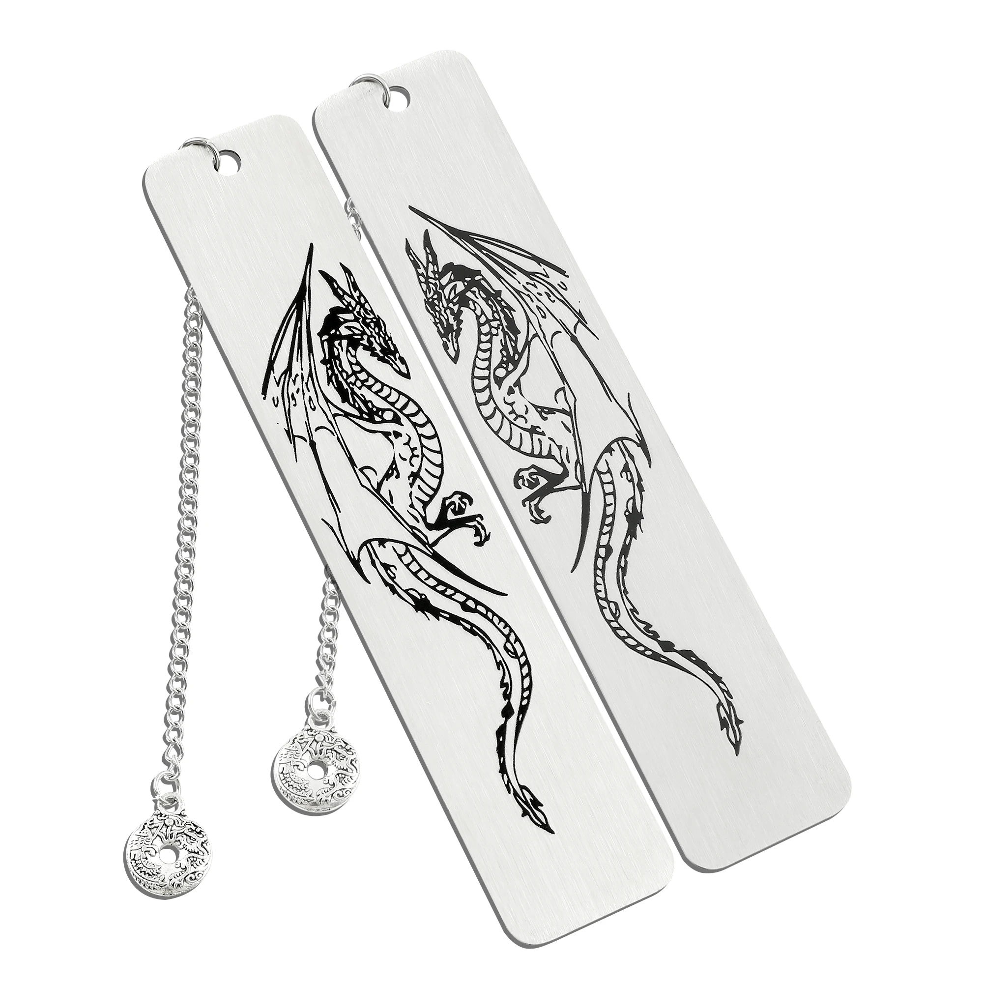 2Pcs/set Gothic Cool Dragon Bookmark for Men Teen Boys Book Lover Gifts for Friends Stainless Steel Book Page Mark Gifts