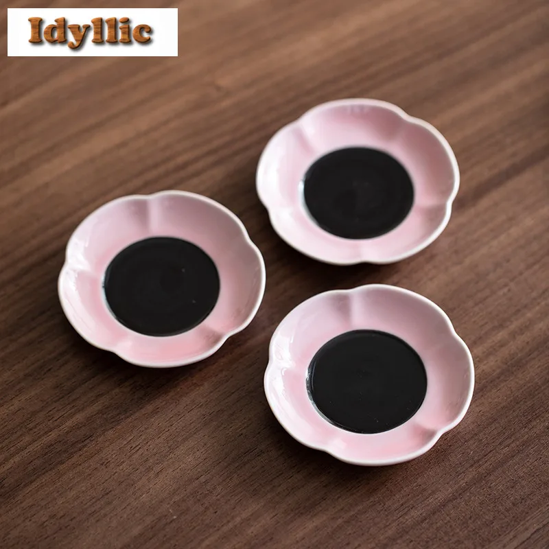 

2pc/lot Raw Ore Glaze Black Pink Peach Coasters Vintage Hot Pad For Coffee Cups Saucer Anti-scald Placemats Cup Holder Cha Gift