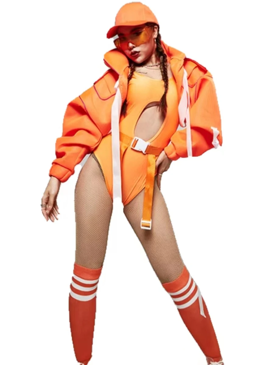 

Sexy Nightclub Gogo Ds Performance Costume Suit Flight Jacket Bodysuit Jazz Dance Clothing Pole Dancing Set Rave Outfit