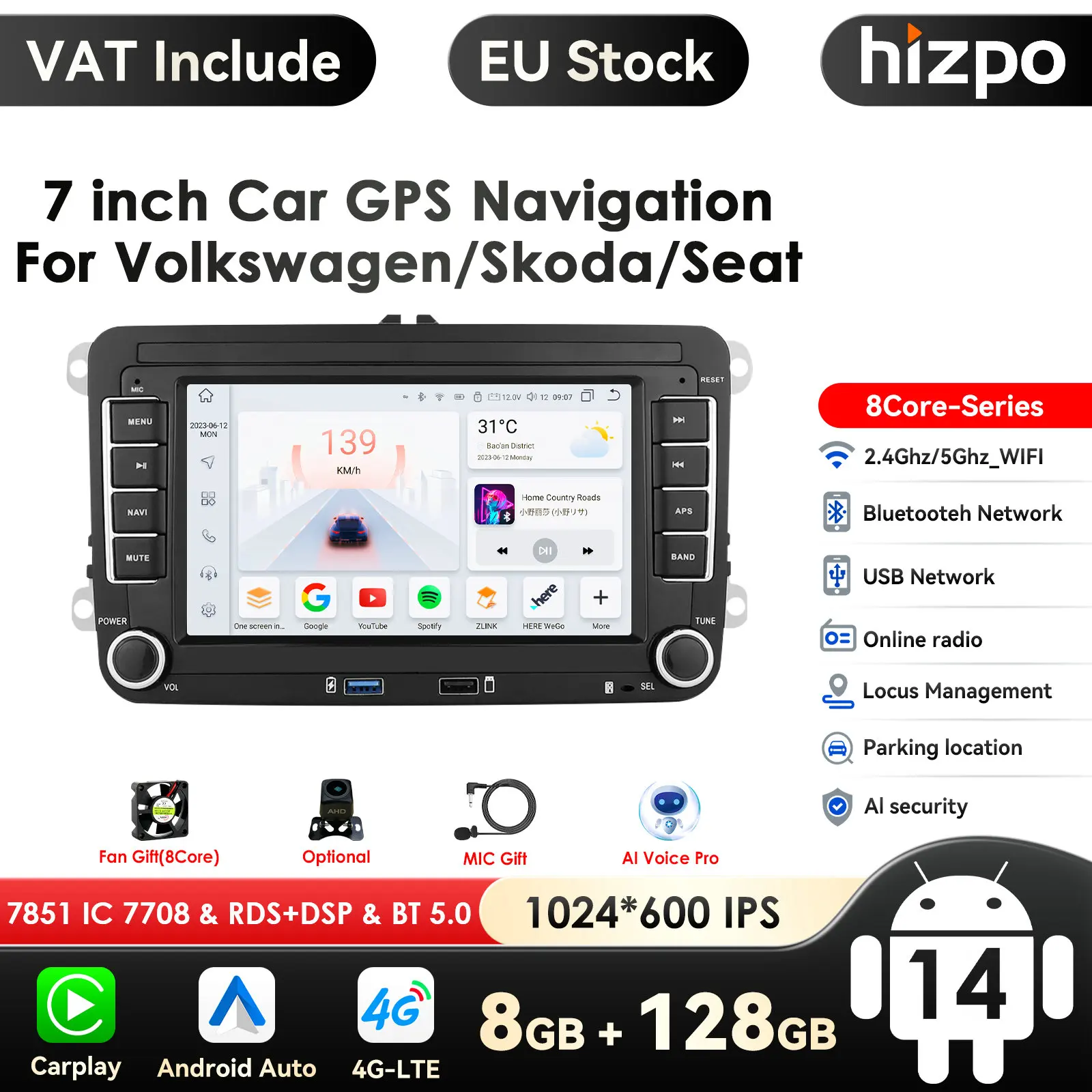 7 pollici 2 Din Android AutoRadio GPS per VW / Volkswagen Skoda Octavia Golf 5 6 Touran Passat B6 Polo Jetta Coche AutoRadio Carplay