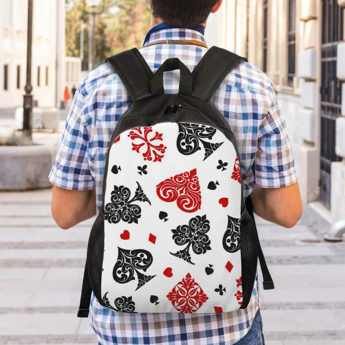 Playing Card Icons Backpack Student Boys Girls BookBag School Bag Laptop Shoulder Bags