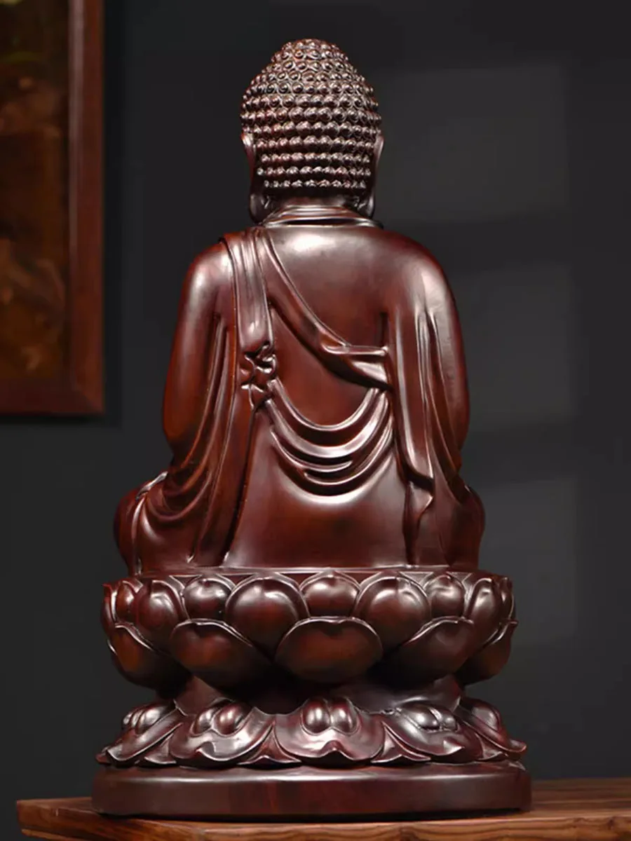 Classical Ebony Wood and Rosewood Carvings and Decorations of Buddha Buddha, offering the Statue of Shakyamuni at Home