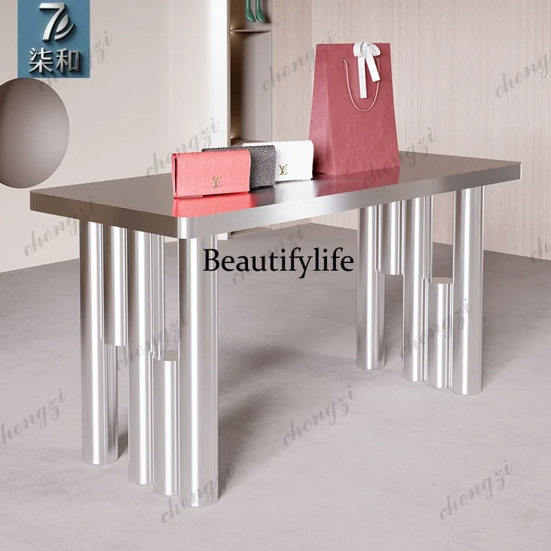 Clothing store stainless steel Nakajima flowing water station exhibition hall workbench buyer store display product storage desk