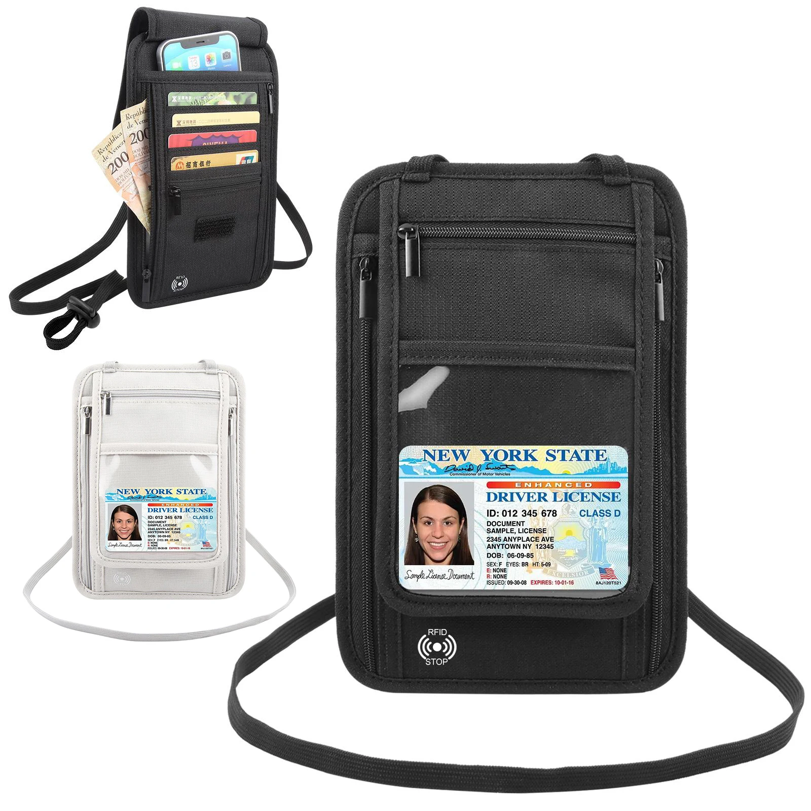 HAWEEL Anti-theft Security Pouch Nylon Passport Bag with Adjustable Neck Strap Waterproof Travel Neck Wallet  Credit Cards Case