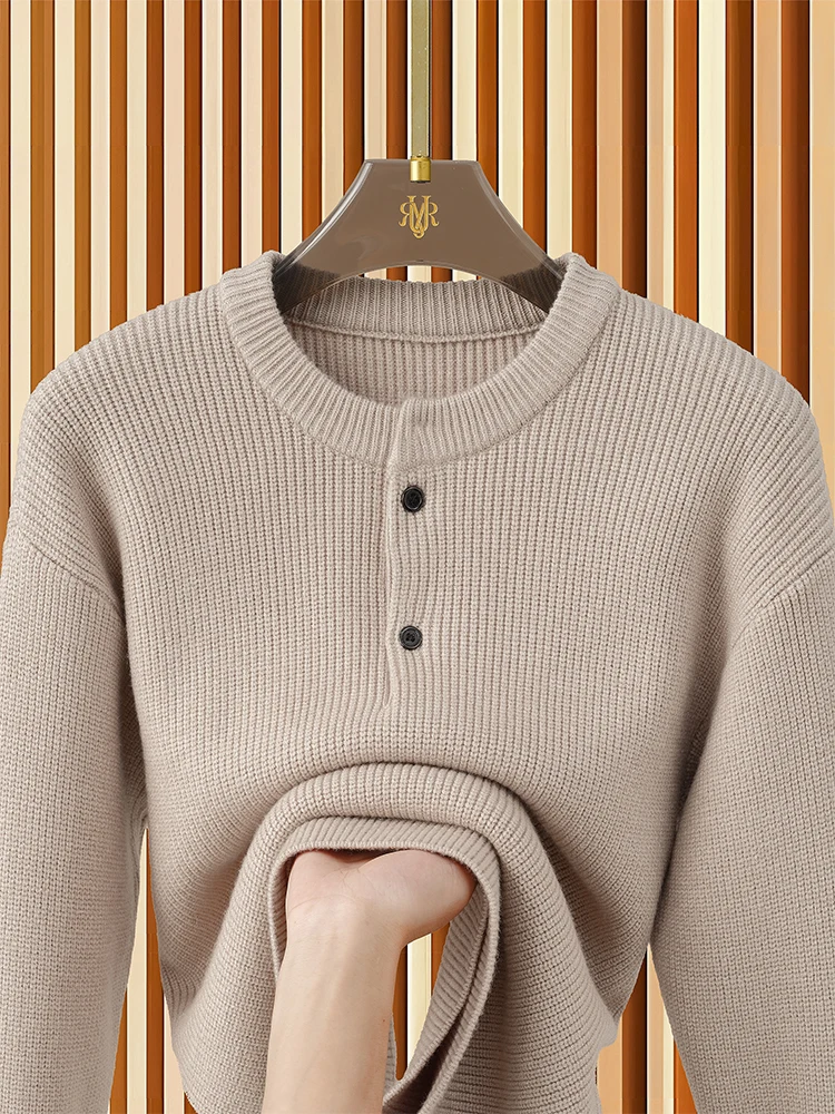 

Модный мужской трикотаж из шерстяной смеси с воротником хенли, осенняя новинка, удобный, мягкий, из полиэстера и нейлонового волокна