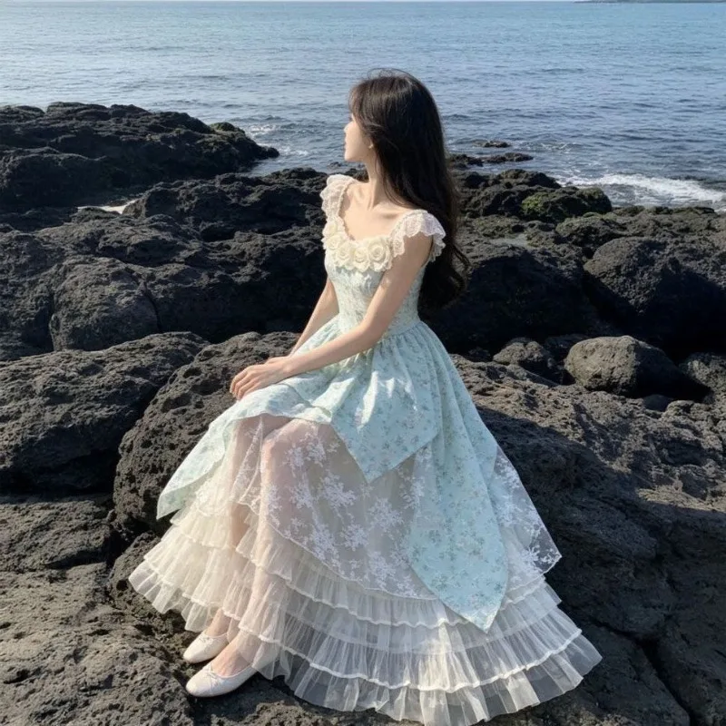 Heavy Industry French Coffee Break Sweet Floral Suspender Dress Spring and Summer Design Irregular Trailing Fairy Dress 2026 New