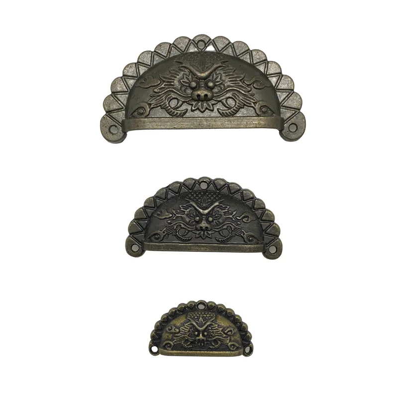 Bronze Half Round Ear Zinc Alloy Handle Old Chinese Medicine Cabinet Dragon Shell Vintage Hardware Cabinet Handle