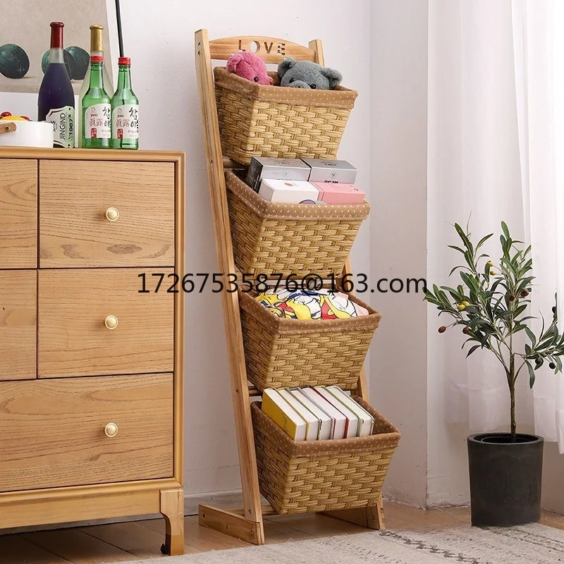 

Solid wood storage, multi-layer sundries finishing, hanging basket, imitation rattan weaving, waterproof snack storage rack