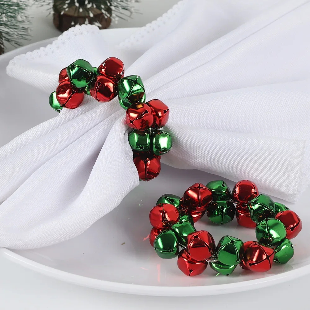 

Christmas New 4Pieces/bag Color Bell Napkin Ring Hotel Decorations Napkin Buckle Metal Plated Buckle Dinner Table Top Accessory