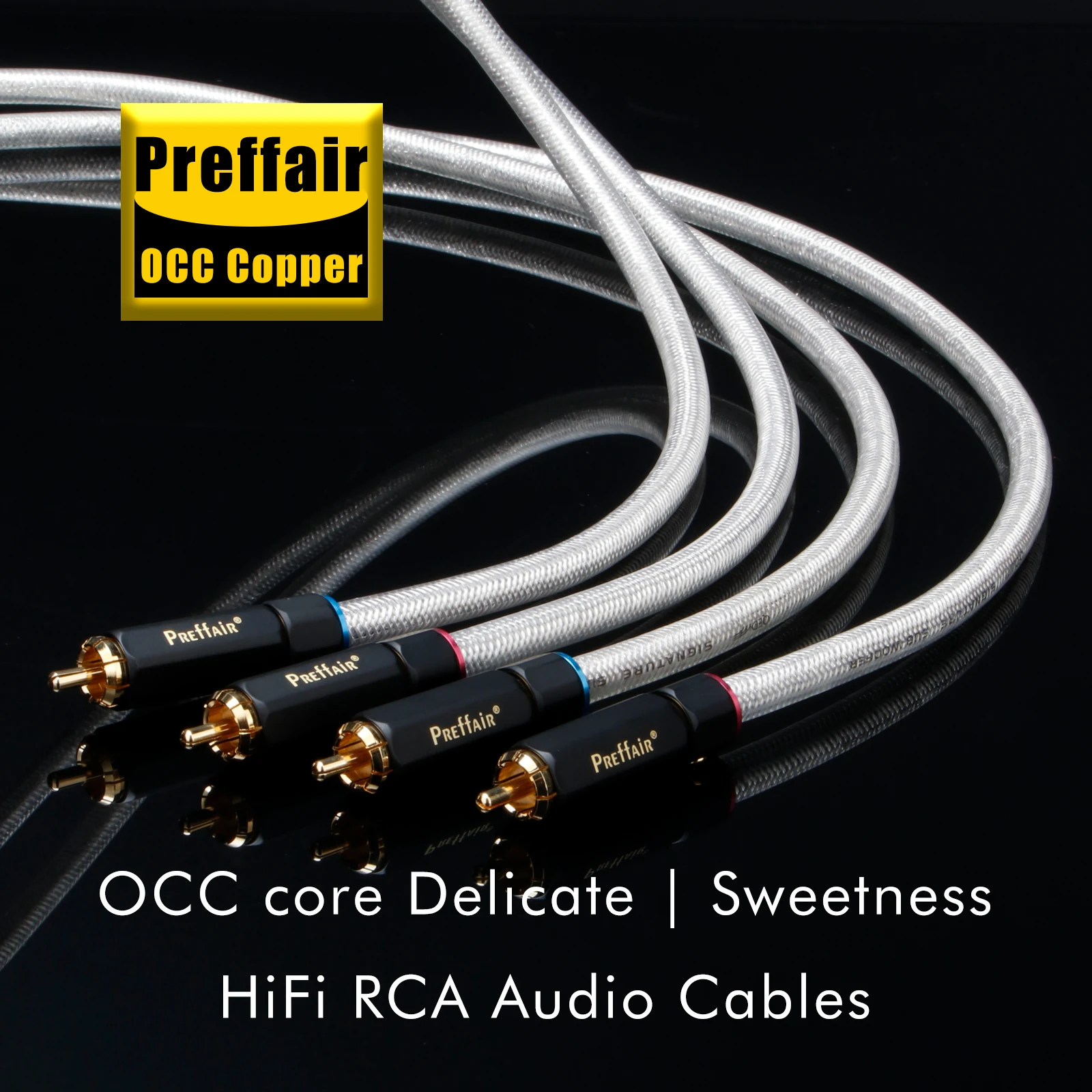 

Preffair hifi rca cable 4 core OCC Copper silver plated rca analog audio signal wire self locking gold plated rca connector