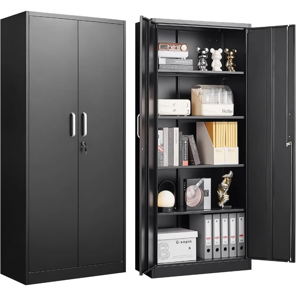 

Metal Storage Cabinet with Adjustable Shelves, Pantry Cabinet with 2 Doors, Lockable Garage Storage Cabinet, Tool Cabinet, File