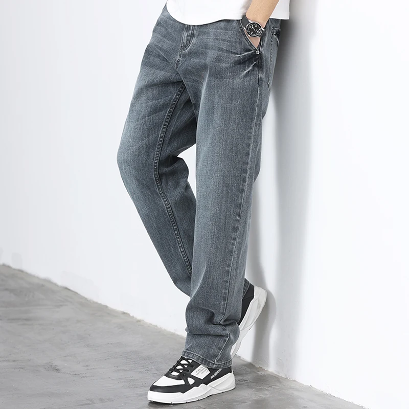 

Loose Fitted Thiened Fce Wide Leg Men's Jeans Straight Cut Drapey Sli Trendy Brand Versatile Winter Long Trousers