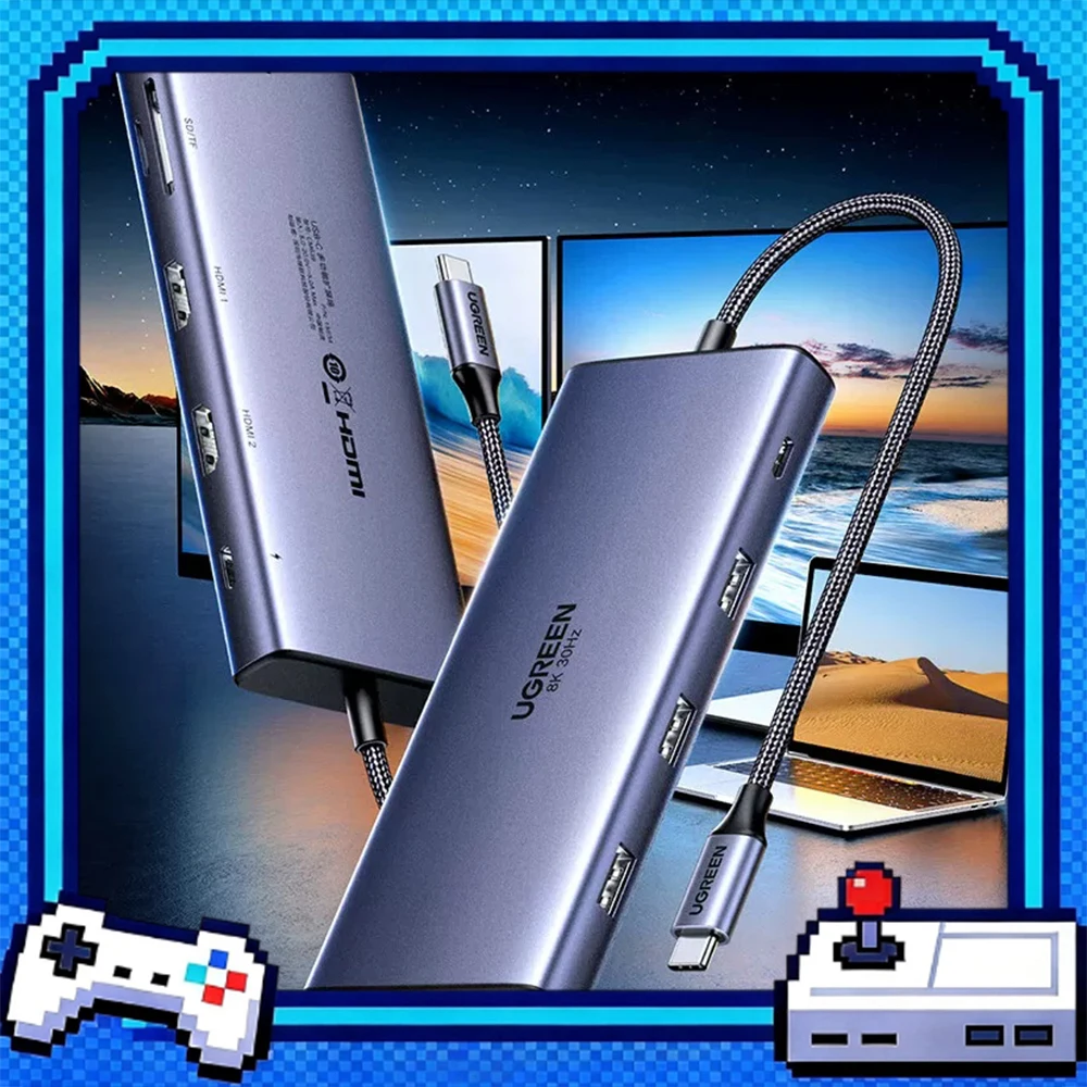 UGREEN 15534 Expansion Dock Laptop Docking Stations,Three‑Screen Different‑Display, Dual Hdmi High‑Definition Screen Casting, 8K