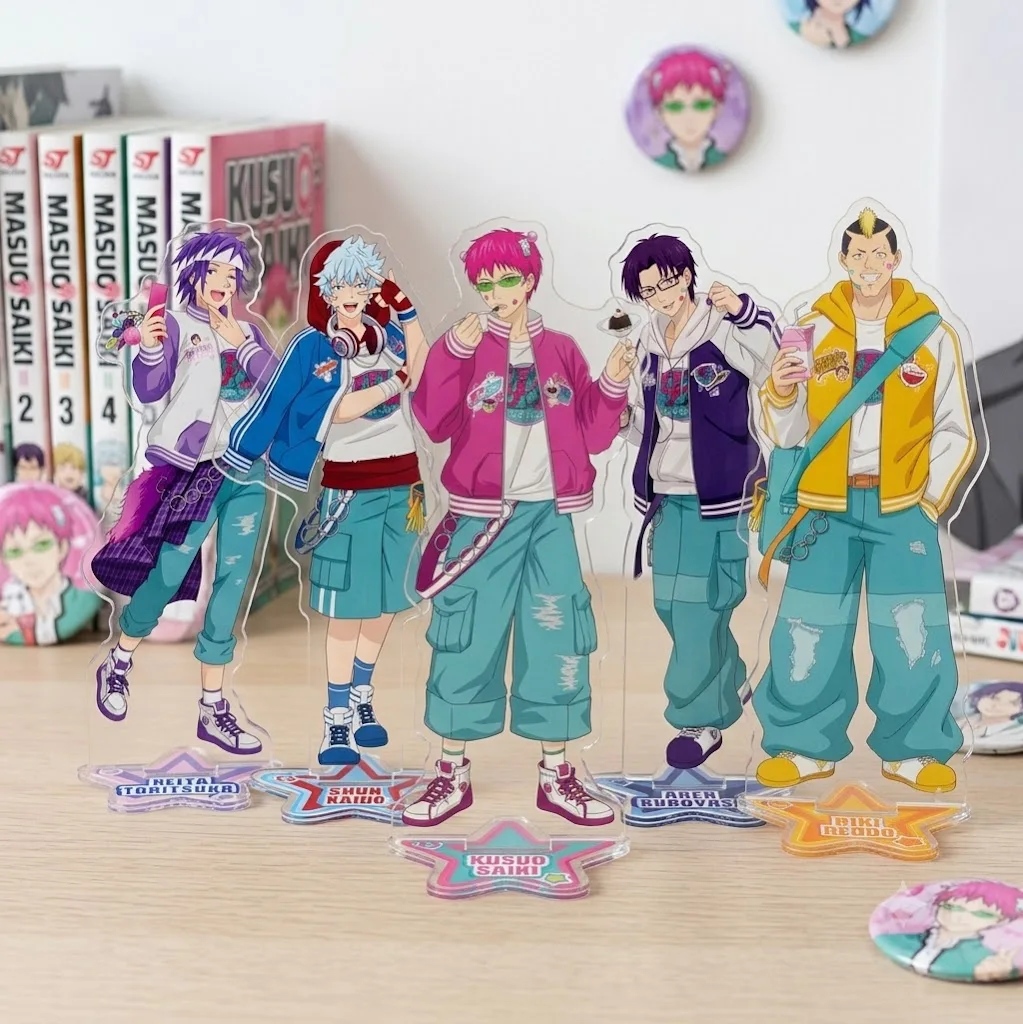 Anime The Disastrous Life of Saiki K. Acrylic Stand Figure Desktop Decoration Collectible Ornament Character Model Gift Keychain