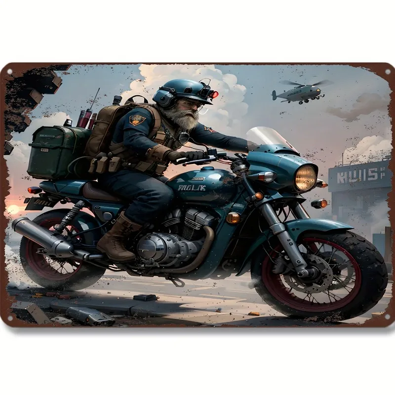 1pc Vintage Motorcycle Rider Metal Tin Sign, 7.9x11.8