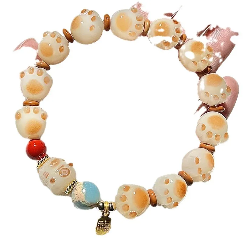 الفحم الكرمل القط مخلب المحظوظ لطيف سوار مُزين بالخرز المتخصصة تصميم Ins طالب سوار صديقة هدية #2