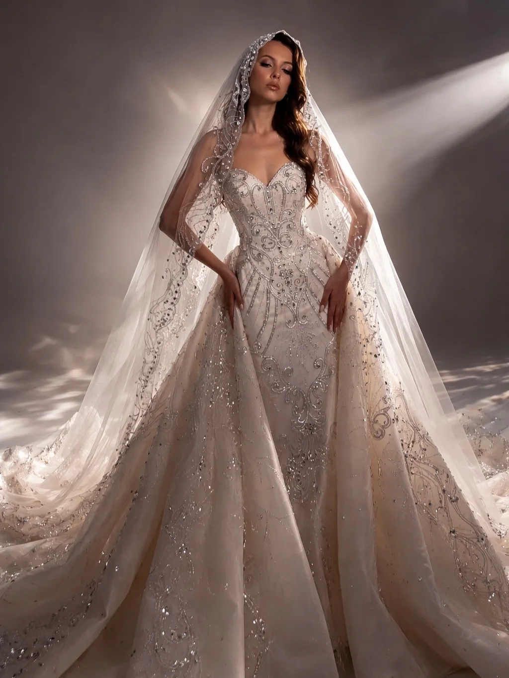 Exquisite Wedding Dresses Sequins Crystal Bridal Gowns with Detachable Train Strapless Beaded Shiny Customized Vestidos De Novia