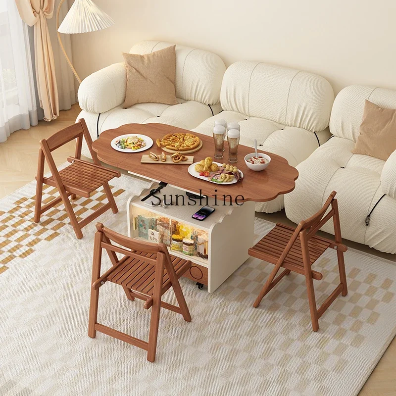 Folding lift coffee table dining table integrated dual-purpose living room household movable dining table