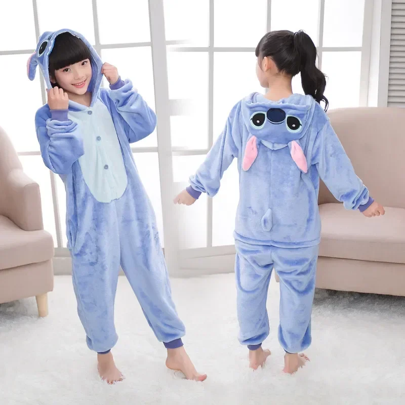 Disney Lilo & Stitch Boys Girls One Piece Pajamas Sets Anime Doll Stitch Winter Animal Sleepwear Cartoon Cosplay Costume