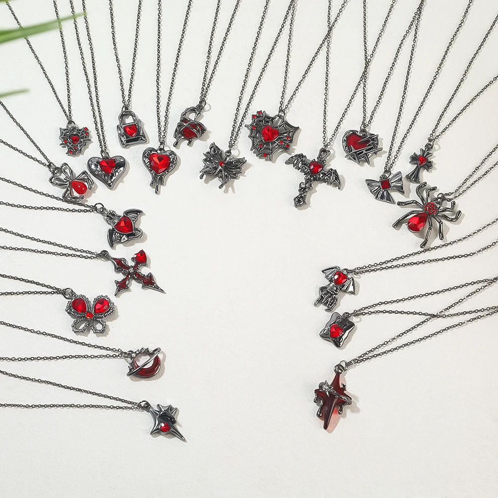2Pcs Gothic Punk Love Cross Butterfly Necklace Earrings Set Cosplay Accessories Halloween Gift For Women'S Jewelry Set