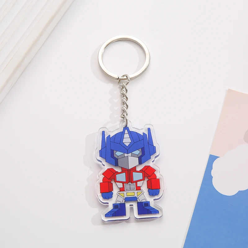 New Creative Cartoon Movie Robet Key Chains Acrylic Transformer Car Key Chain Kids Bag Pendant Keyring Friends Gift Charms