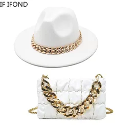 Conjunto de accesorios de cadena de gran tamaño para mujer, bolsa y sombrero de fieltro de 2 piezas, moda de lujo, fiesta de boda, sombrero de Jazz, 2022