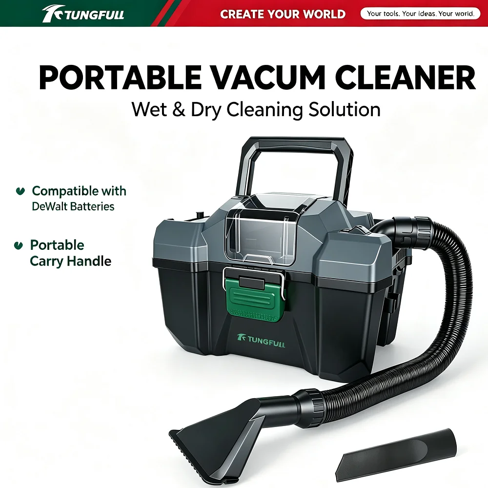 Aspirapolvere a umido e a secco TUNGFULL, strumento base compatibile con batteria al litio DeWALT, aspiratore senza fili con secchio per la pulizia di
