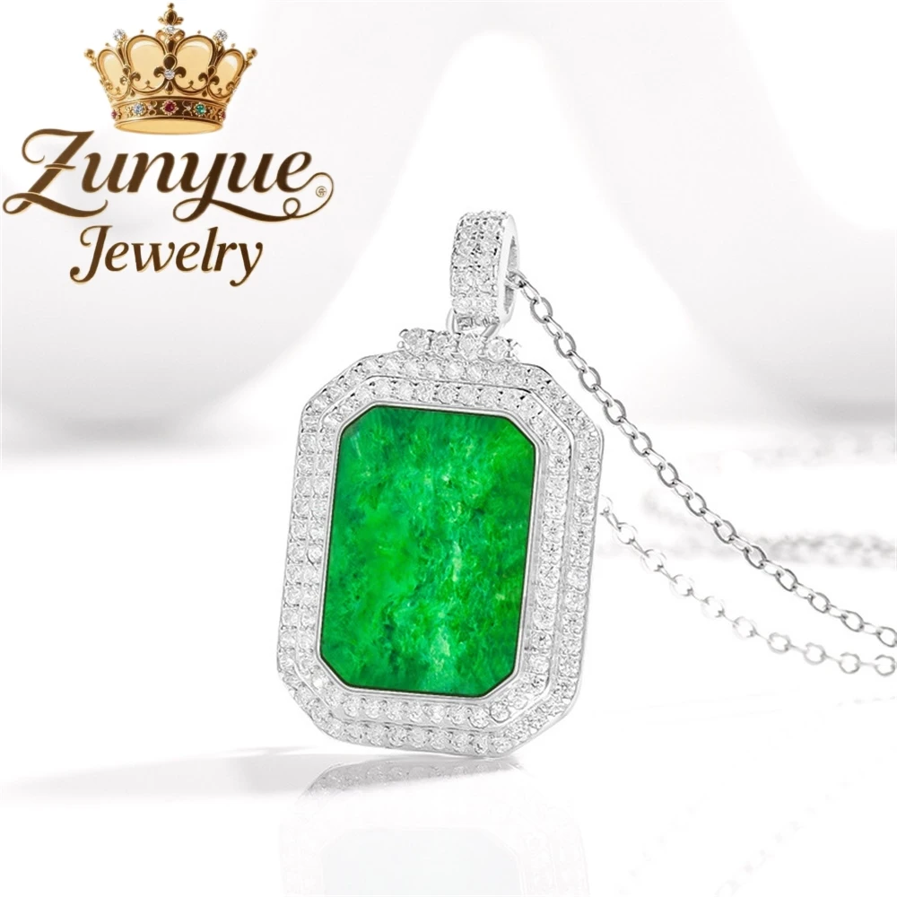 

Natural A-grade Burmese Yang Green Flower Blue Jade S925 Silver Ice Type Jade Pendant Couple Pendants Jade Pendant Necklace
