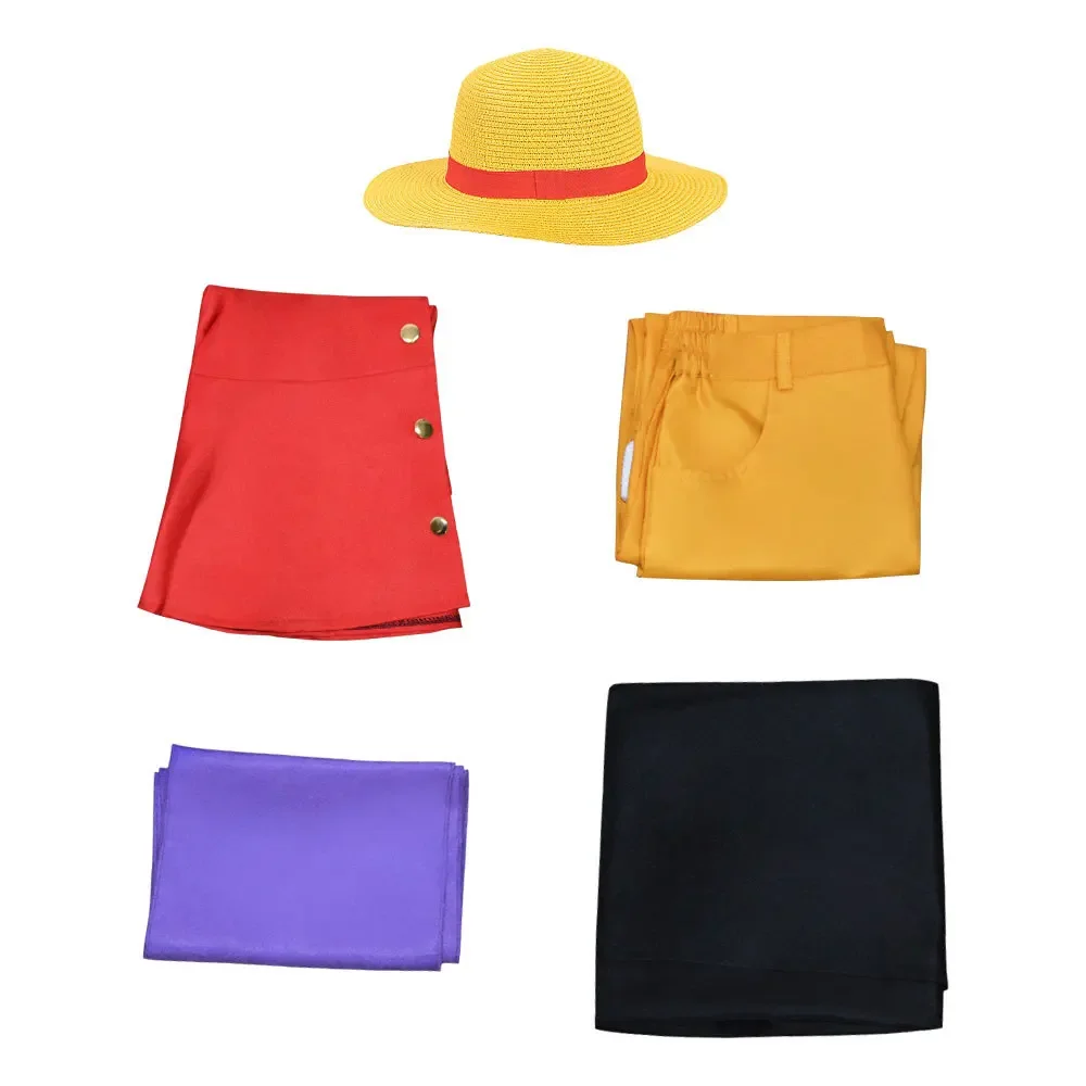 Anime Monkey D. Luffy Cosplay Wano Country Costume Trench Coat and Sorts Hat Kimono Suits Halloween Party Cartoon Uniform Suit